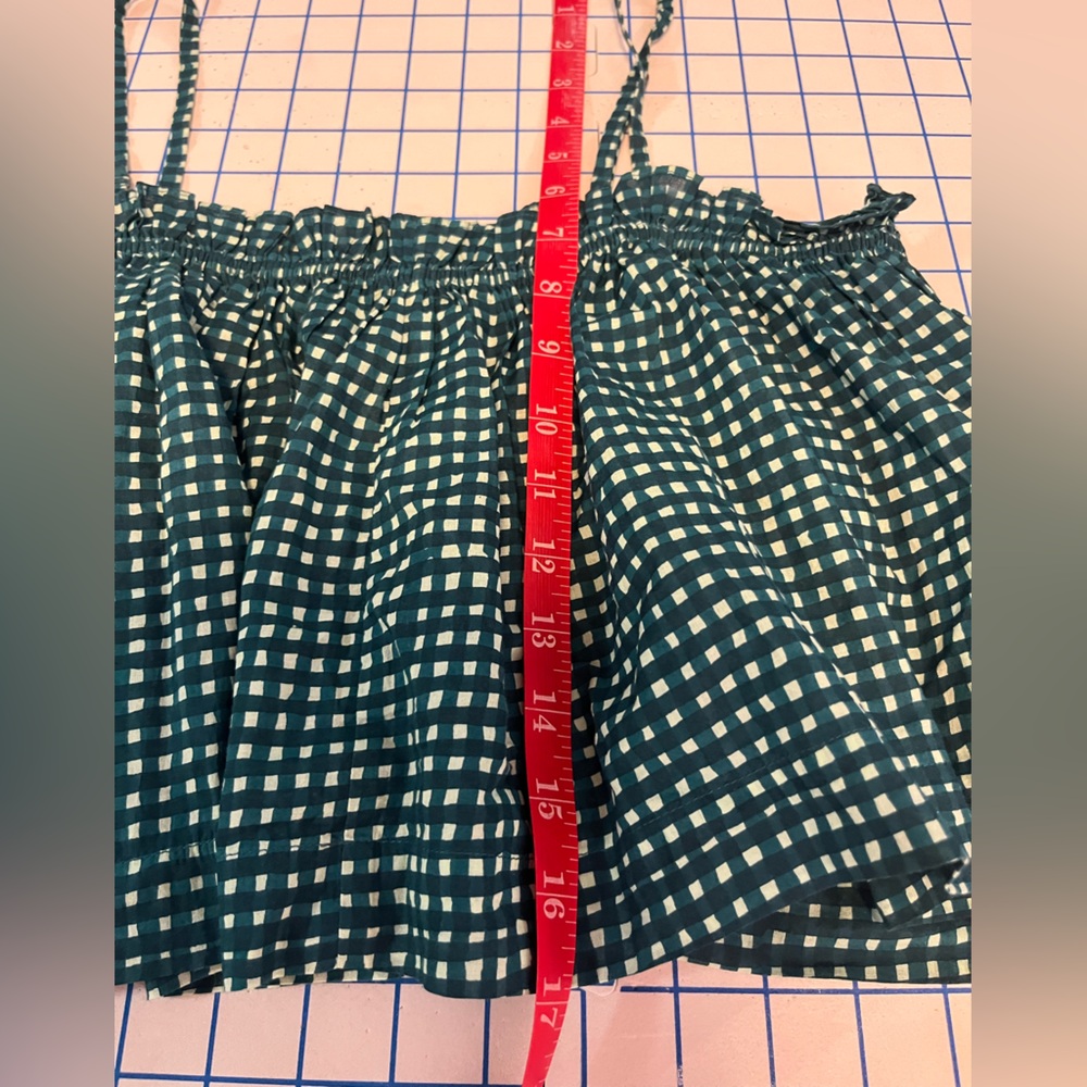 Apiece Apart Sanna green & white gingham seersucker cami flounce crop top, Small - Picture 6 of 8